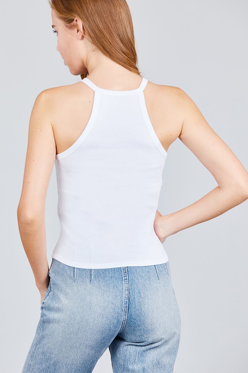 Halter Neck Cotton Spandex Rib Knit Top