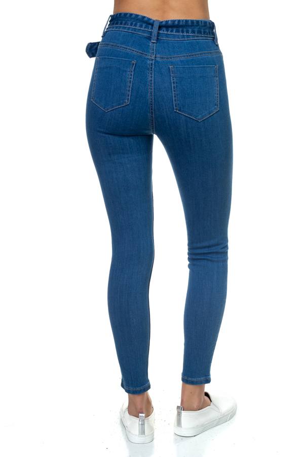 Denim High Rise Belted Pants