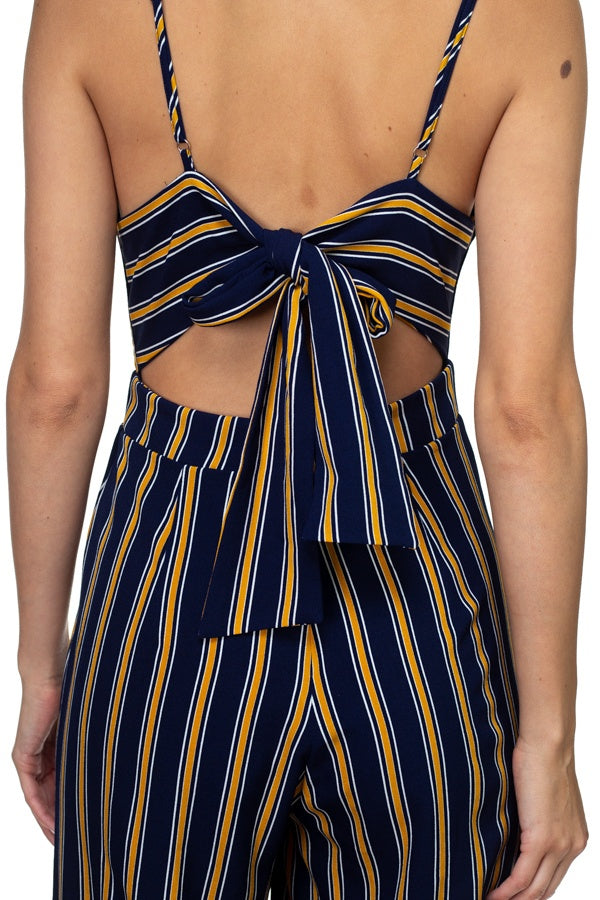 Stripe Back Self-tie Jumpsuit