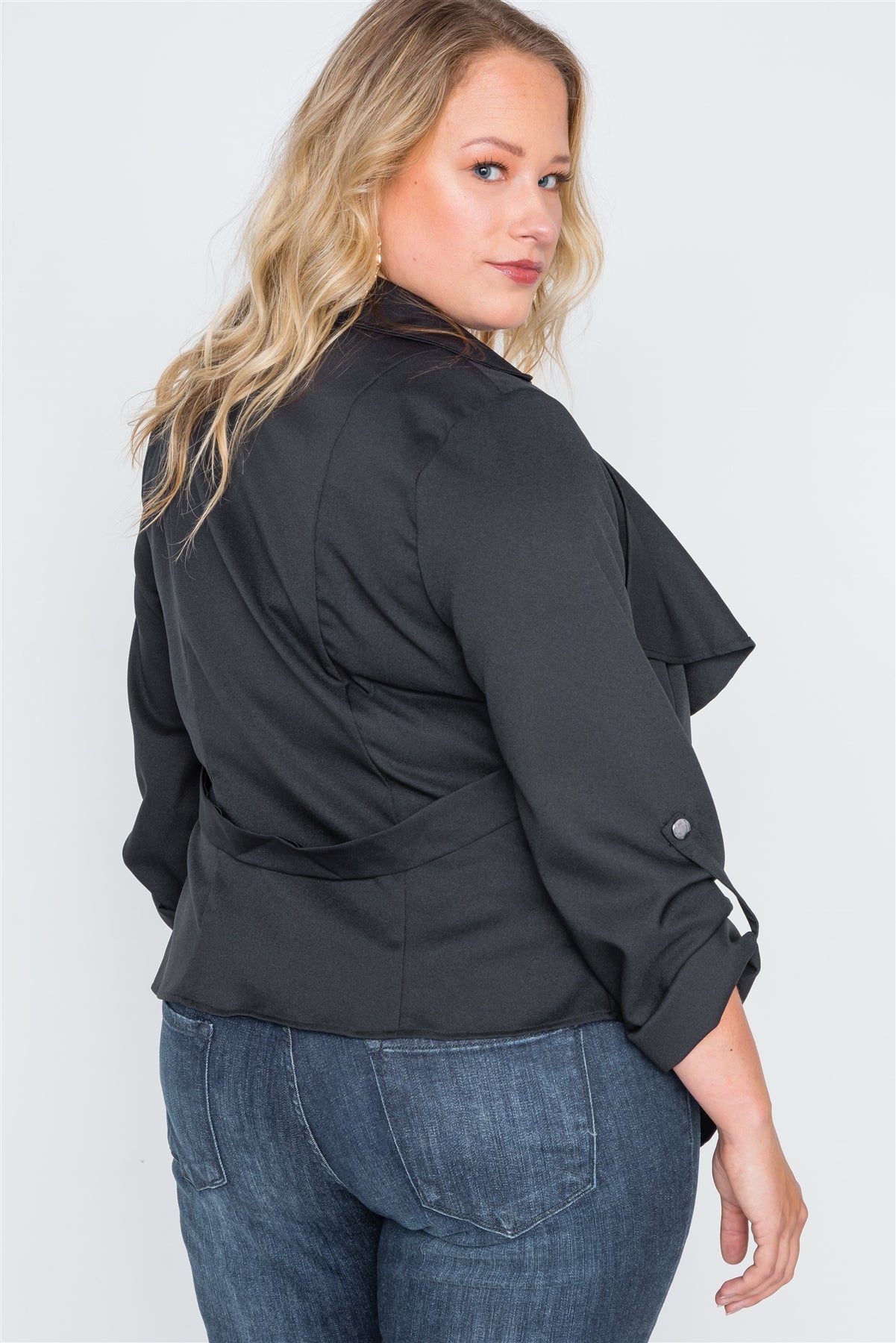 Plus Size Draped Open Front Light Jacket