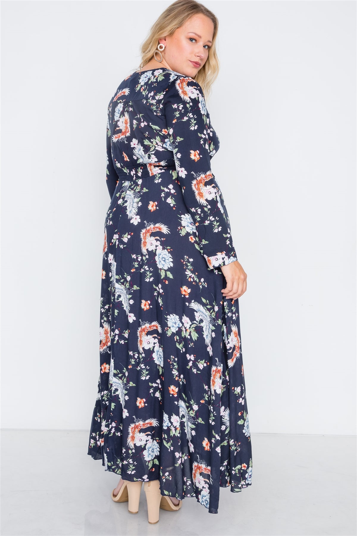 Plus Size Floral Print Button Down Maxi Dress