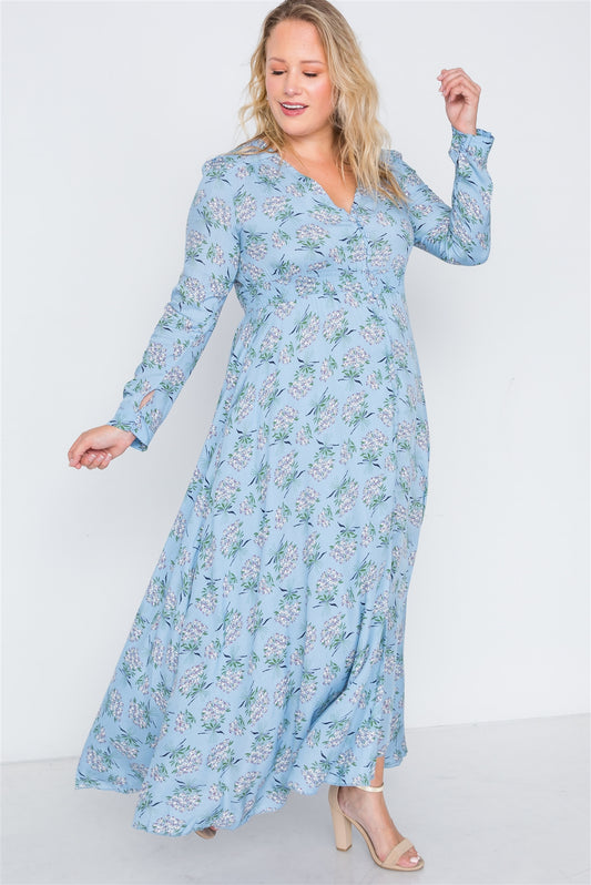 Plus Size Floral Print Button Down Maxi Dress