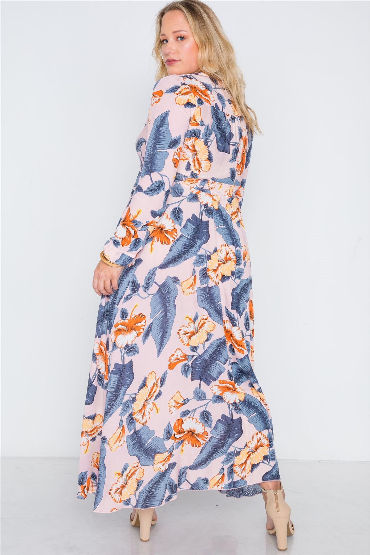 Plus Size Floral Print Button Down Maxi Dress