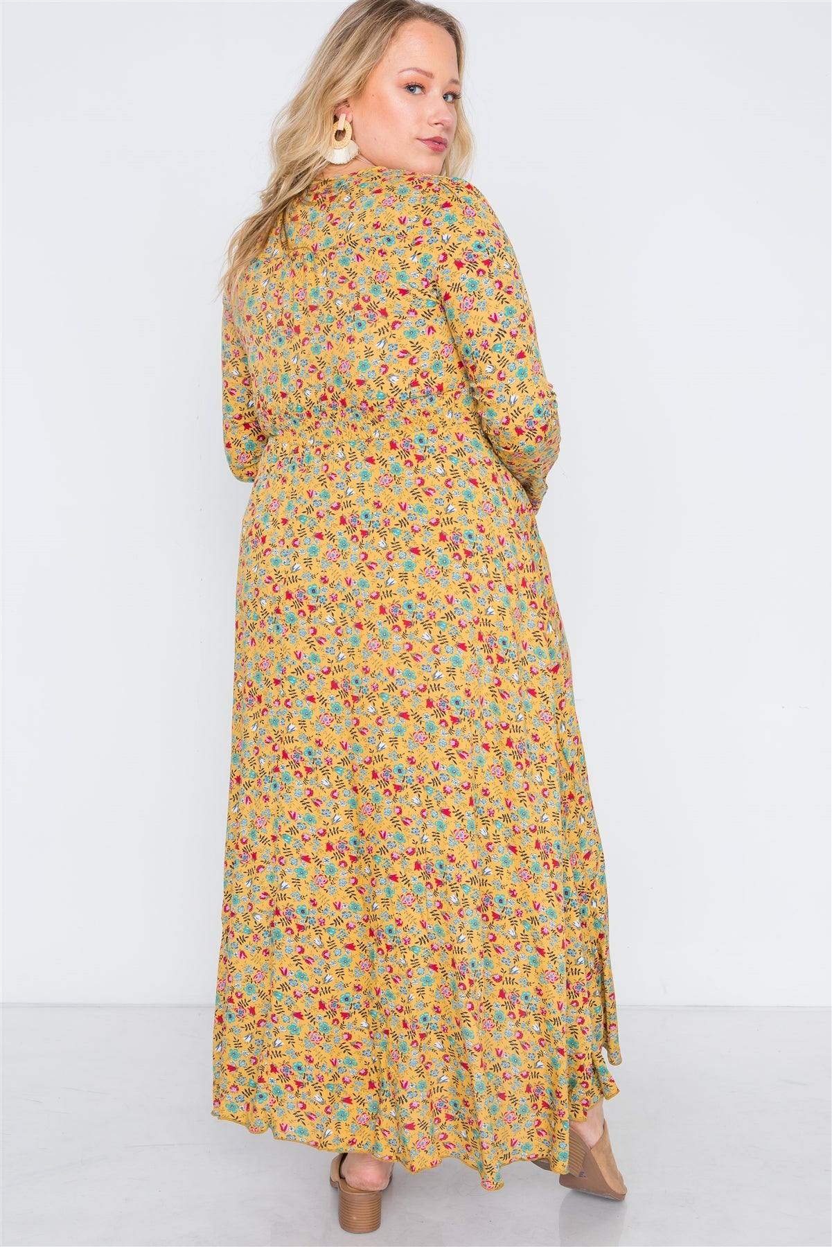 Plus Size Floral Print Button Down Maxi Dress
