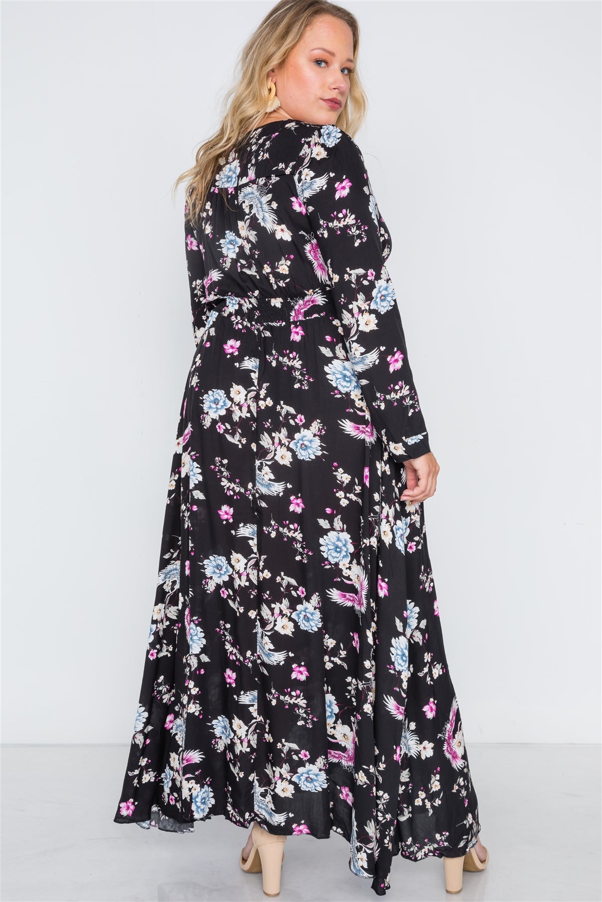 Plus Size Floral Print Button Down Maxi Dress