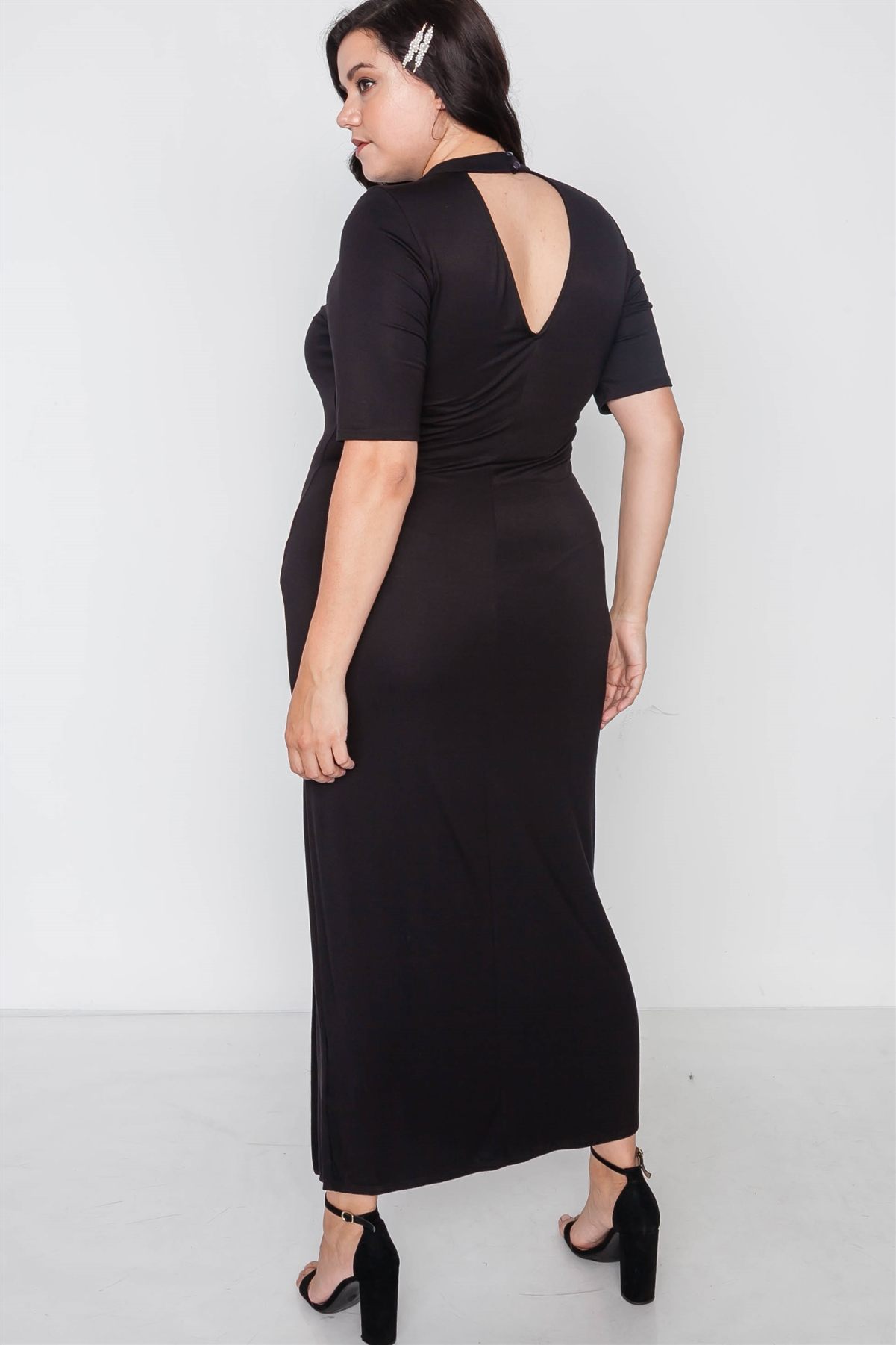 Plus Size Site Slit Mock Neck Maxi Dress