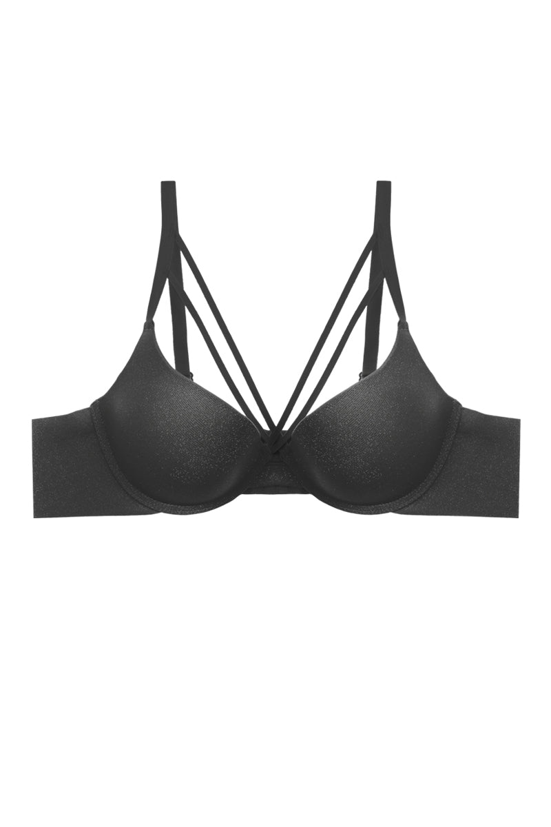 Glittery Fabric Strap Cross Front Bra