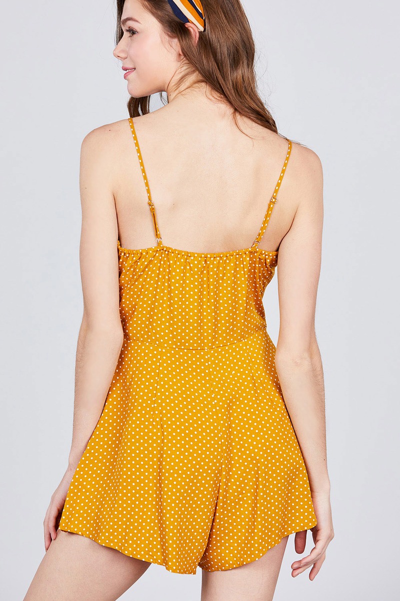 Front Tie Detail Dot Print Cami Romper