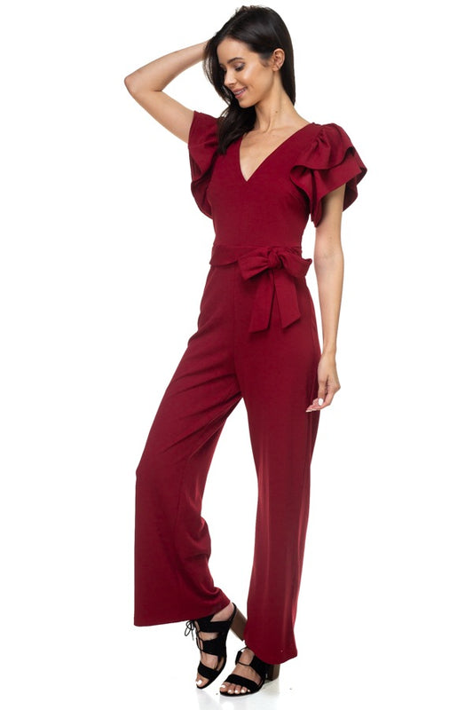 Ruffle Sleeve V-neck Jumpsuit