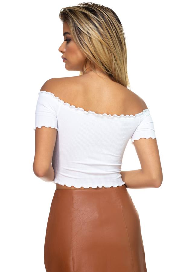 Hook & Eye Ribbed Off The Shoulder Top