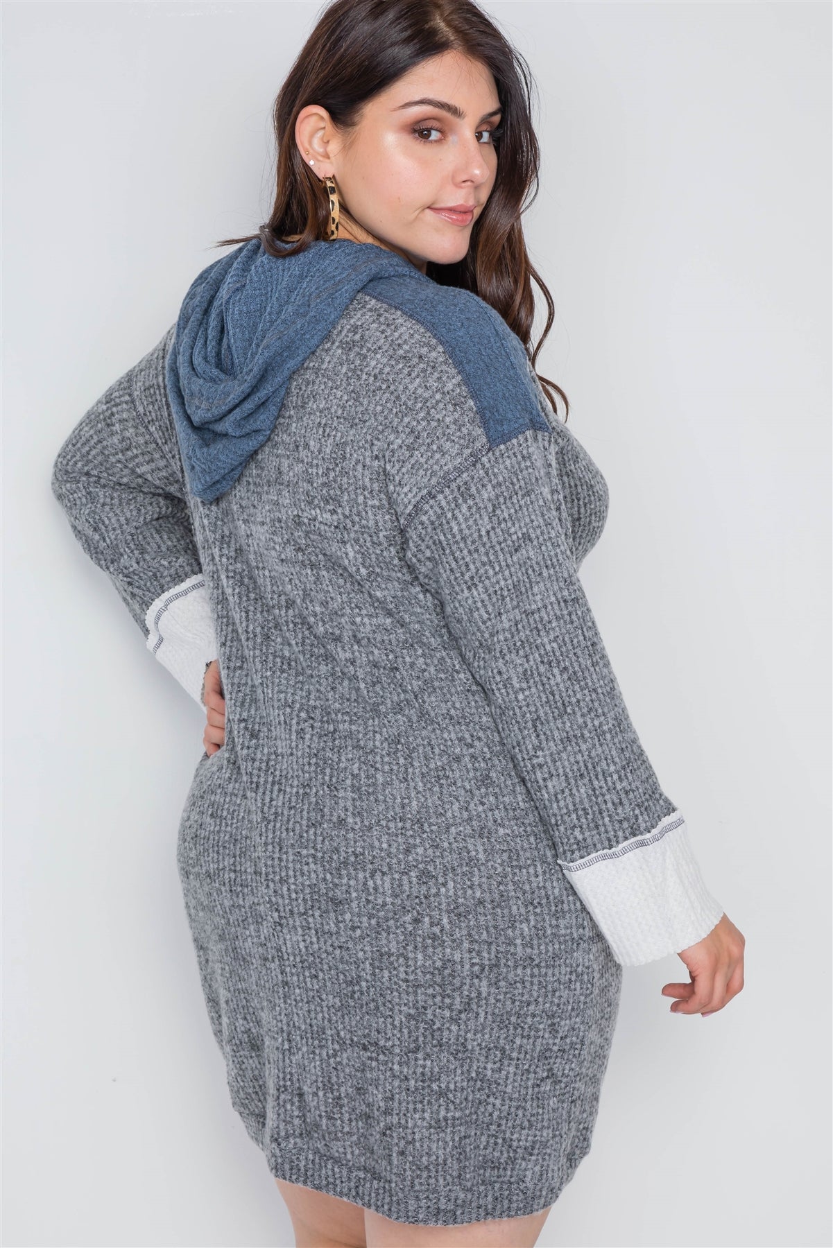Plus Size Charcoal Knit Hooded Soft Sweater Dress