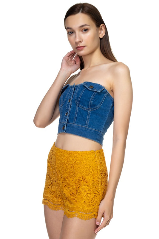 Pocket Denim Cropped Top