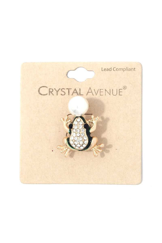 Rhinestone Frog Brooch