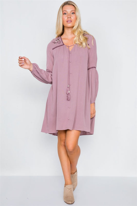Ruby Violette Floral Embroidery Boho Dress
