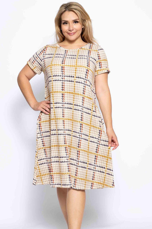 Printed A-line Dress With Crew Neckline