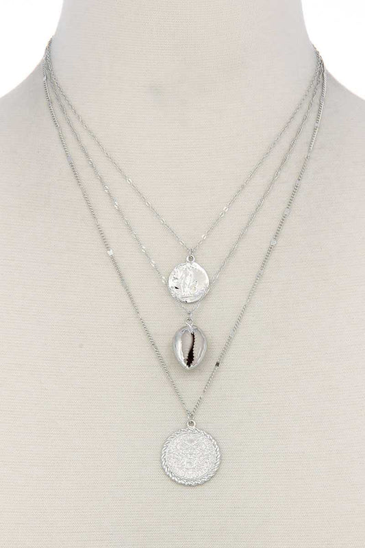 Seashell Coin Charm Layered Necklace