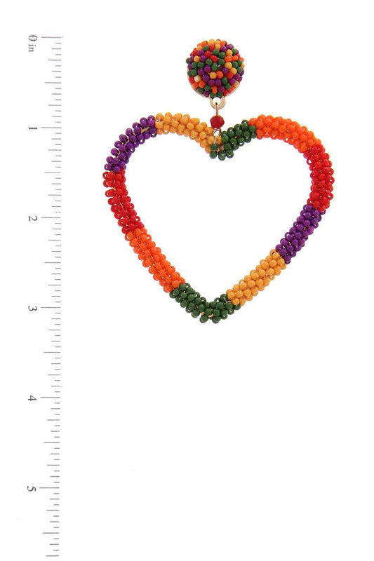 Beaded Heart Shape Post Drop Earring