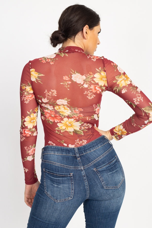 Sheer Mesh Floral Bodysuit