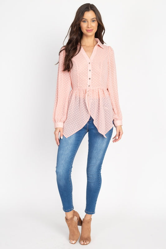 Flounce Hem Polka Dot Blouse