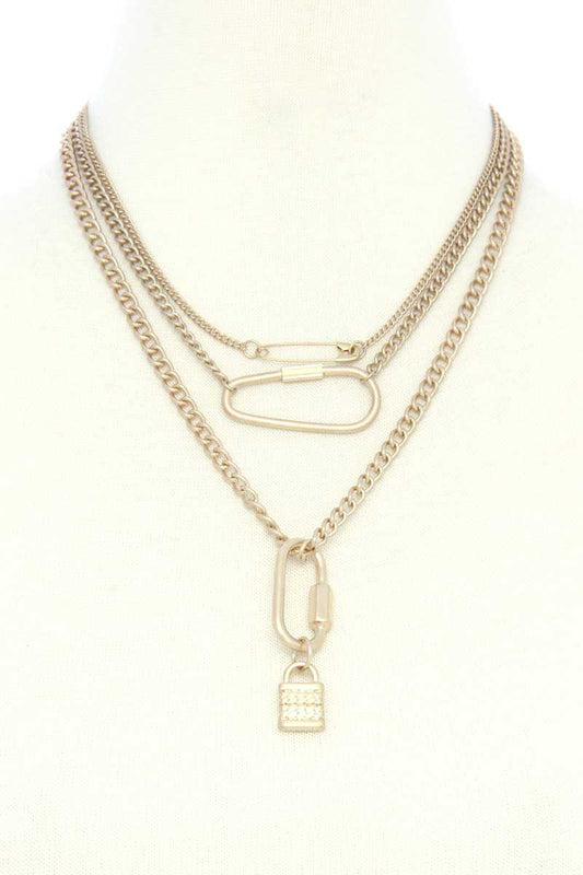 Lock Charm Metal Layered Necklace