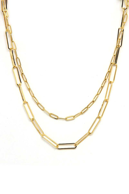 Metal Paper Clip Chain 2 Layered Necklace
