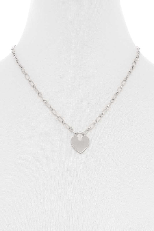 Metal Chain Heart Lock Pendant Necklace
