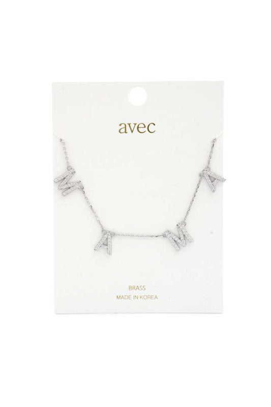 Mama Rhinestone Metal Necklace