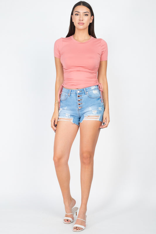 Ruched Sides Drawstring Crop Top