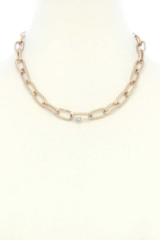 Dainty Rhinestone Roll Oval Link Necklace