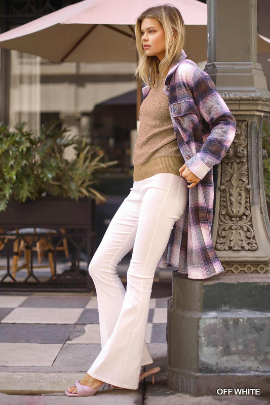 Elastic Waistband Flare Pants With Back Pockets