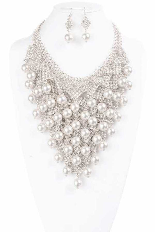 Fancy Rhineston N Pearl Necklace