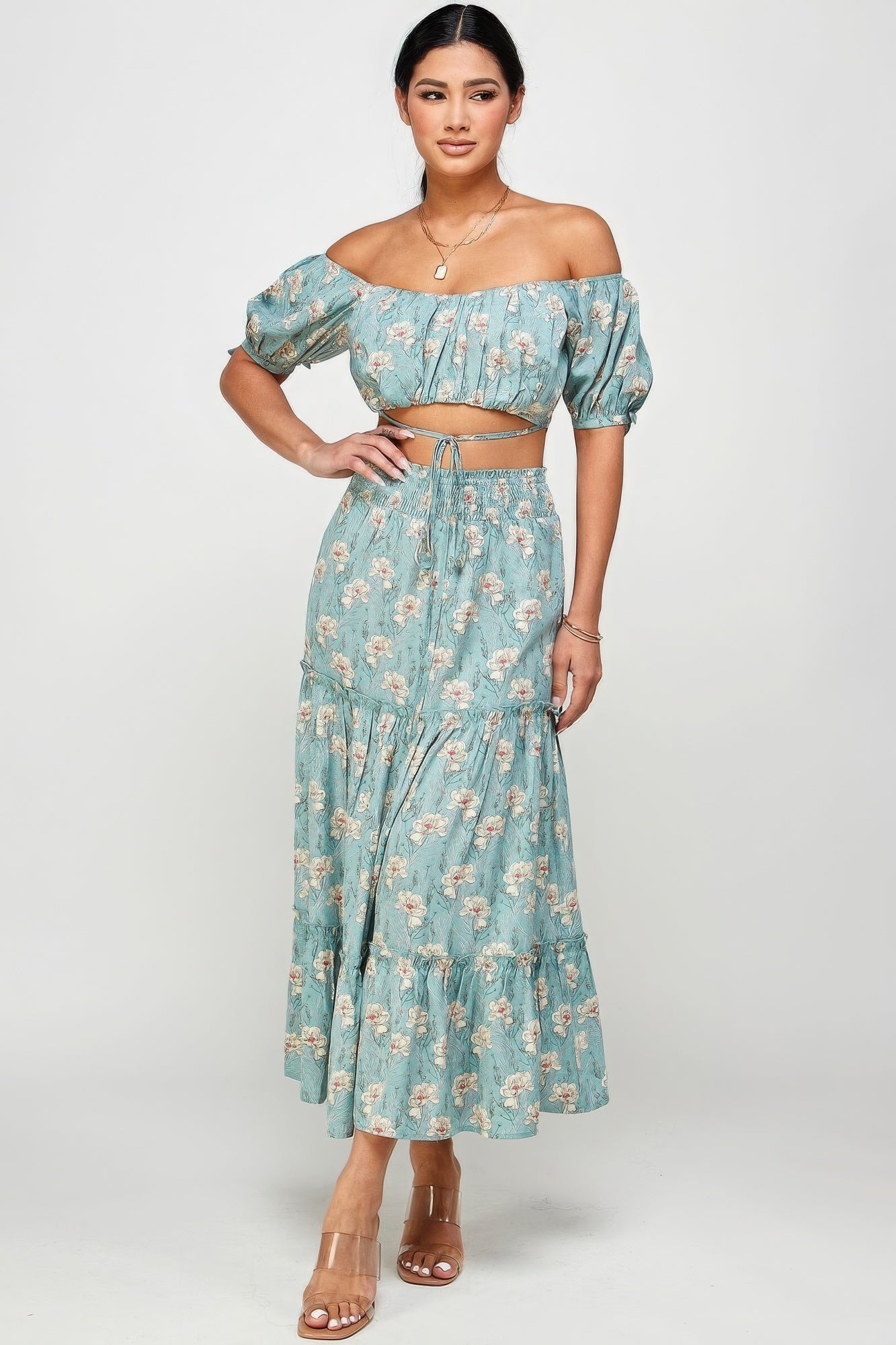 FLORAL STROKE TOP & SKIRT