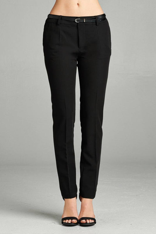Ladies fashion plus size classic woven pants w/ belt