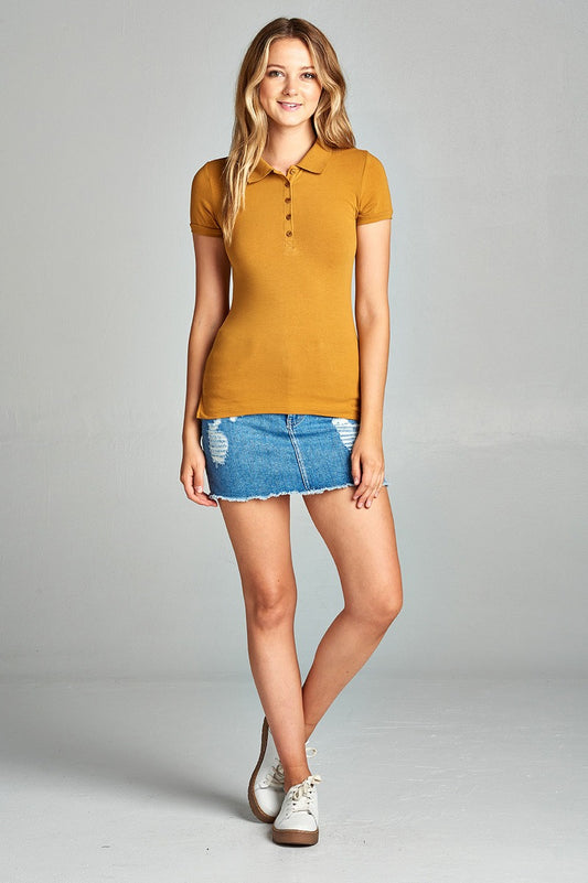 Ladies fashion plus size classic jersey polo top