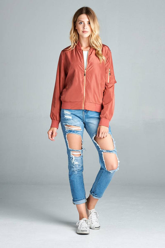 Ladies fashion plus size light weight bomber jacket