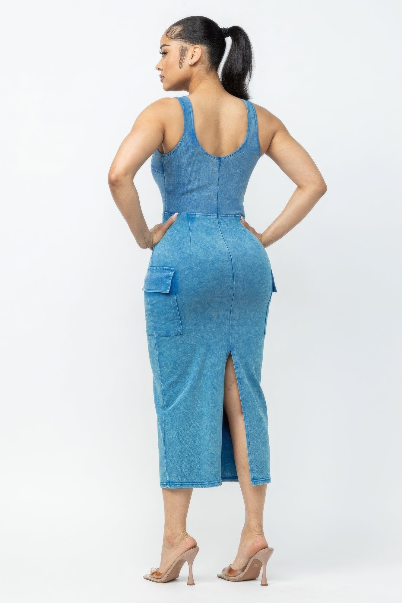 Acid Washed Cargo Midi Dress