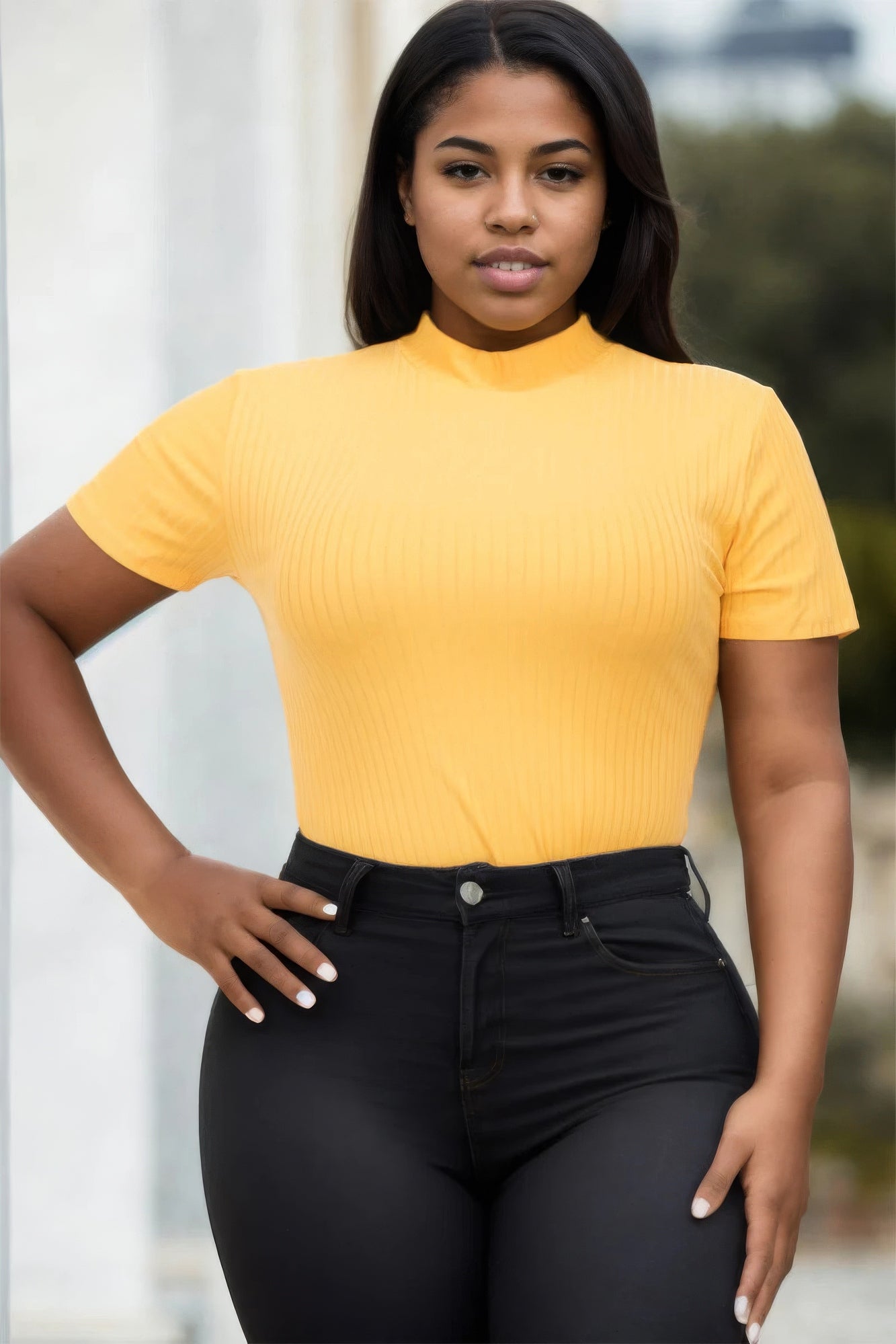 Plus Size Ribbed Short Sleeve Bodysuit