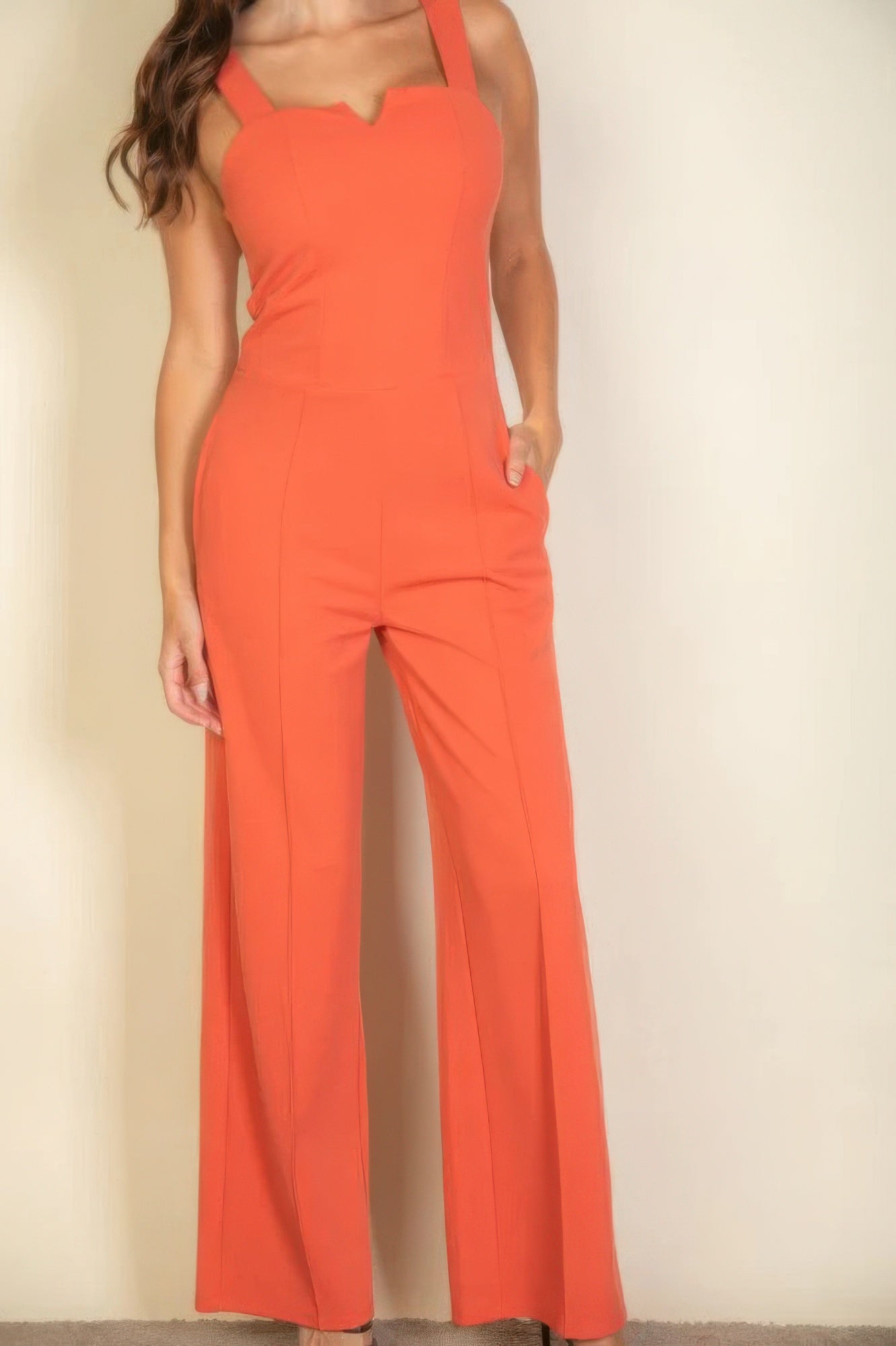 Notched neck cami jumpsuit