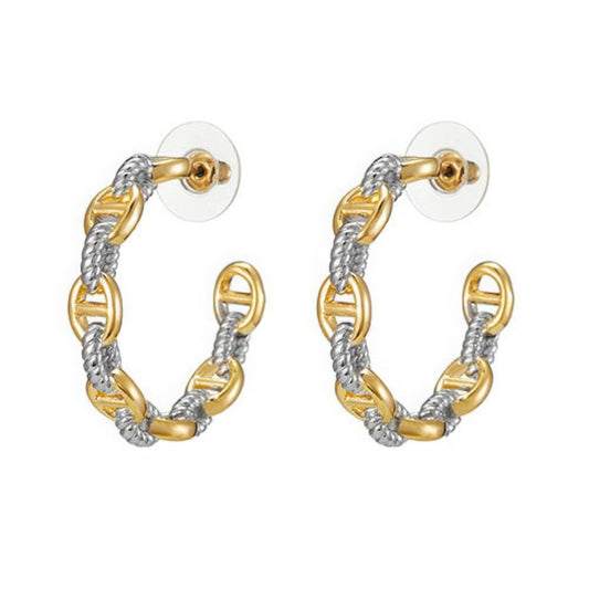 Two tone oval cable hoop earring