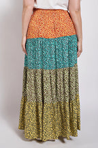 Ditsy floral color block skirt with front slit