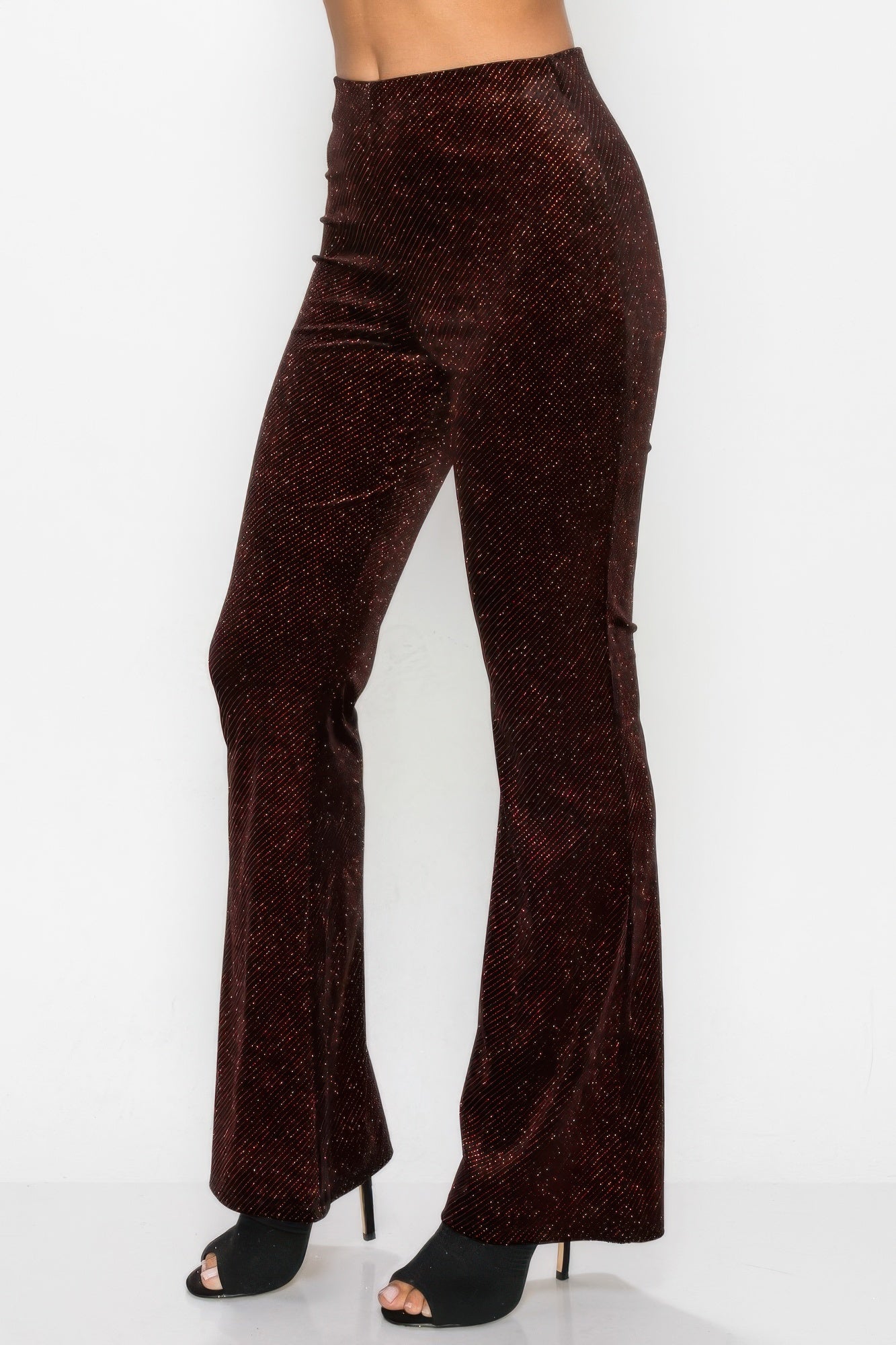 Glittery Flare High-rise Elastic Pants