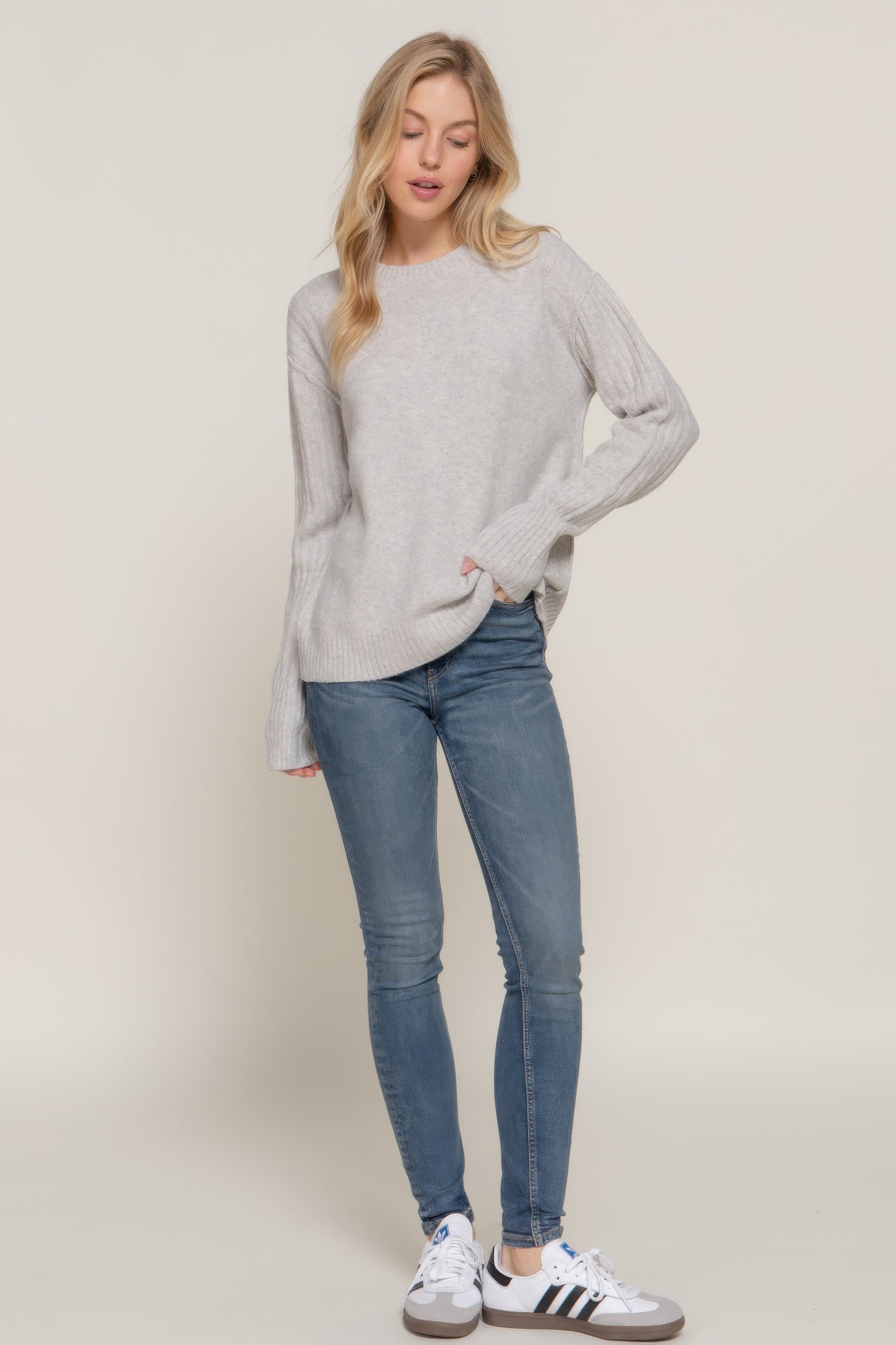 Long Slv Mock Neck Raised Seam Sweater