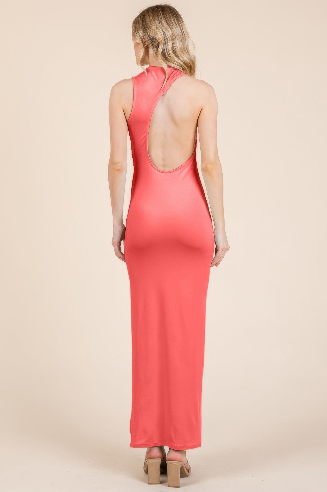 Back Cut Out Side Shirring Side Slit Maxi Dress