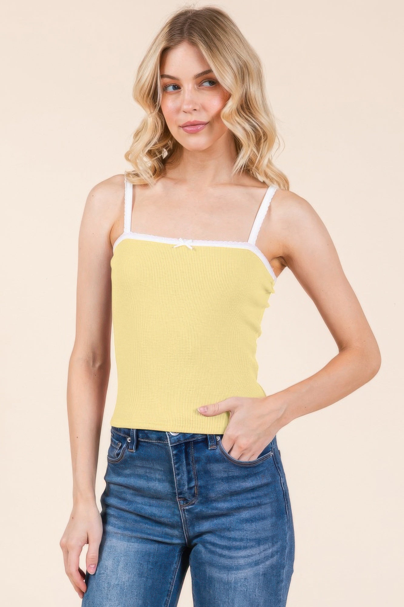 Scallop Edge Detail Cami Top W/ Bow Detail