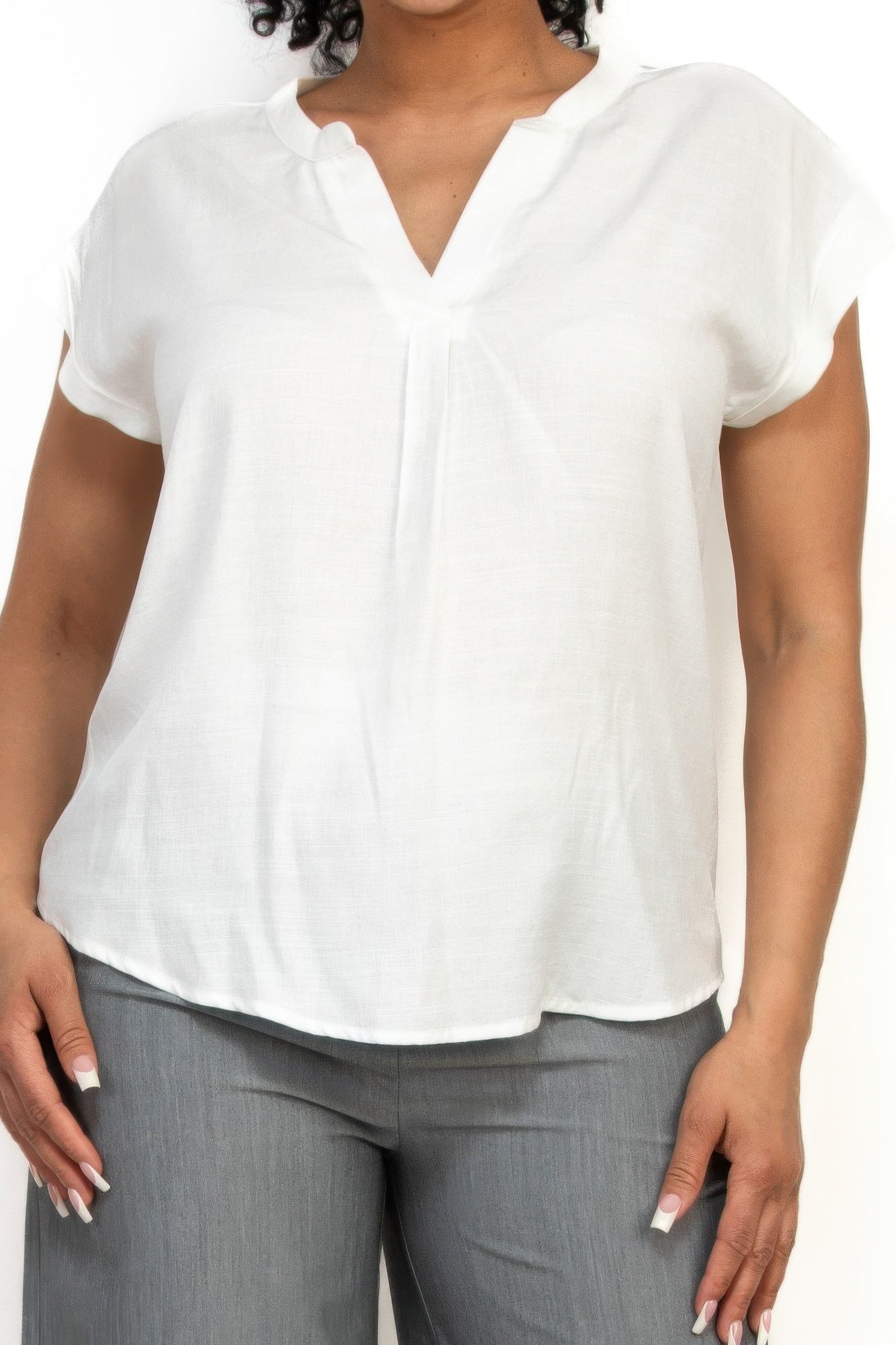 Solid V-collared Neck Top