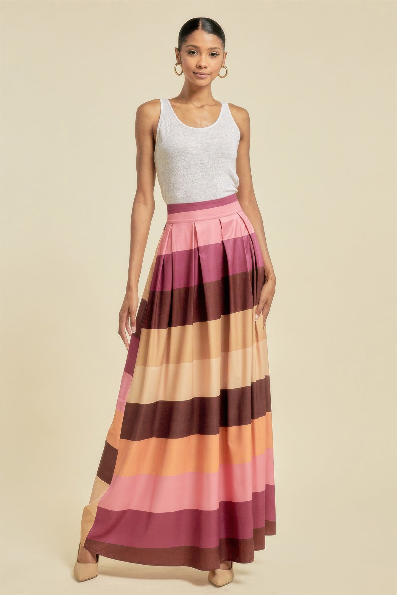 Color Block Maxi Skirt With Pockets