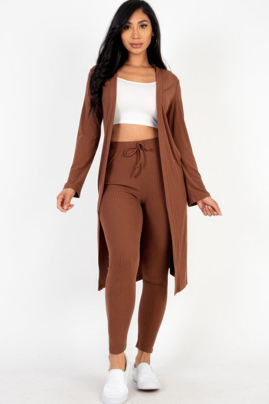 Ribbed Long Cardigan & Leggings Set