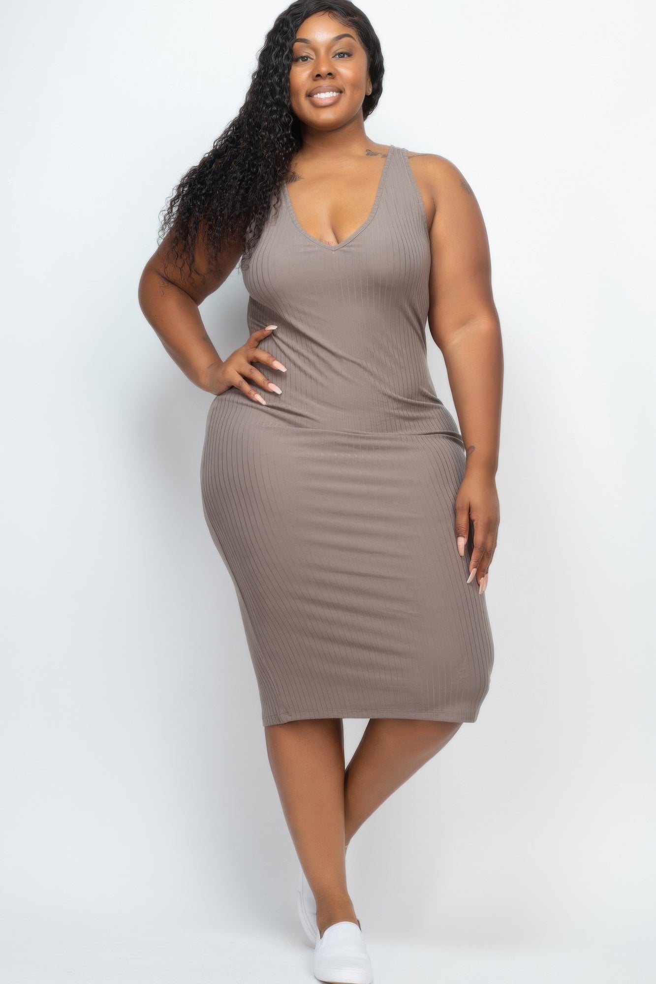 Plus Size Ribbed Sleeveless Bodycon Midi Dress