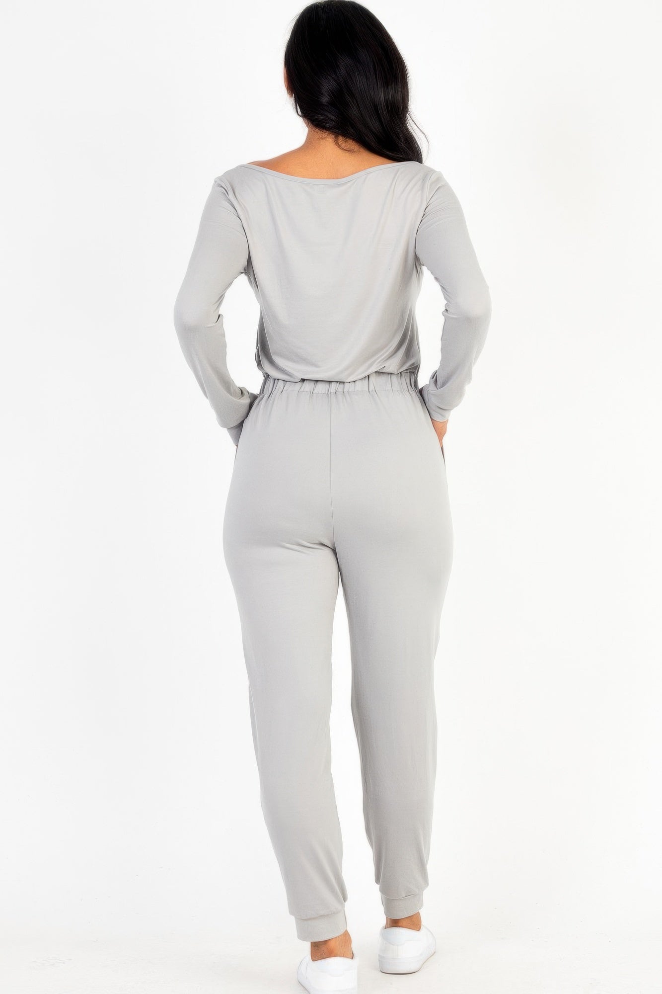 Tie Waist Long Sleeve Jumpsuit