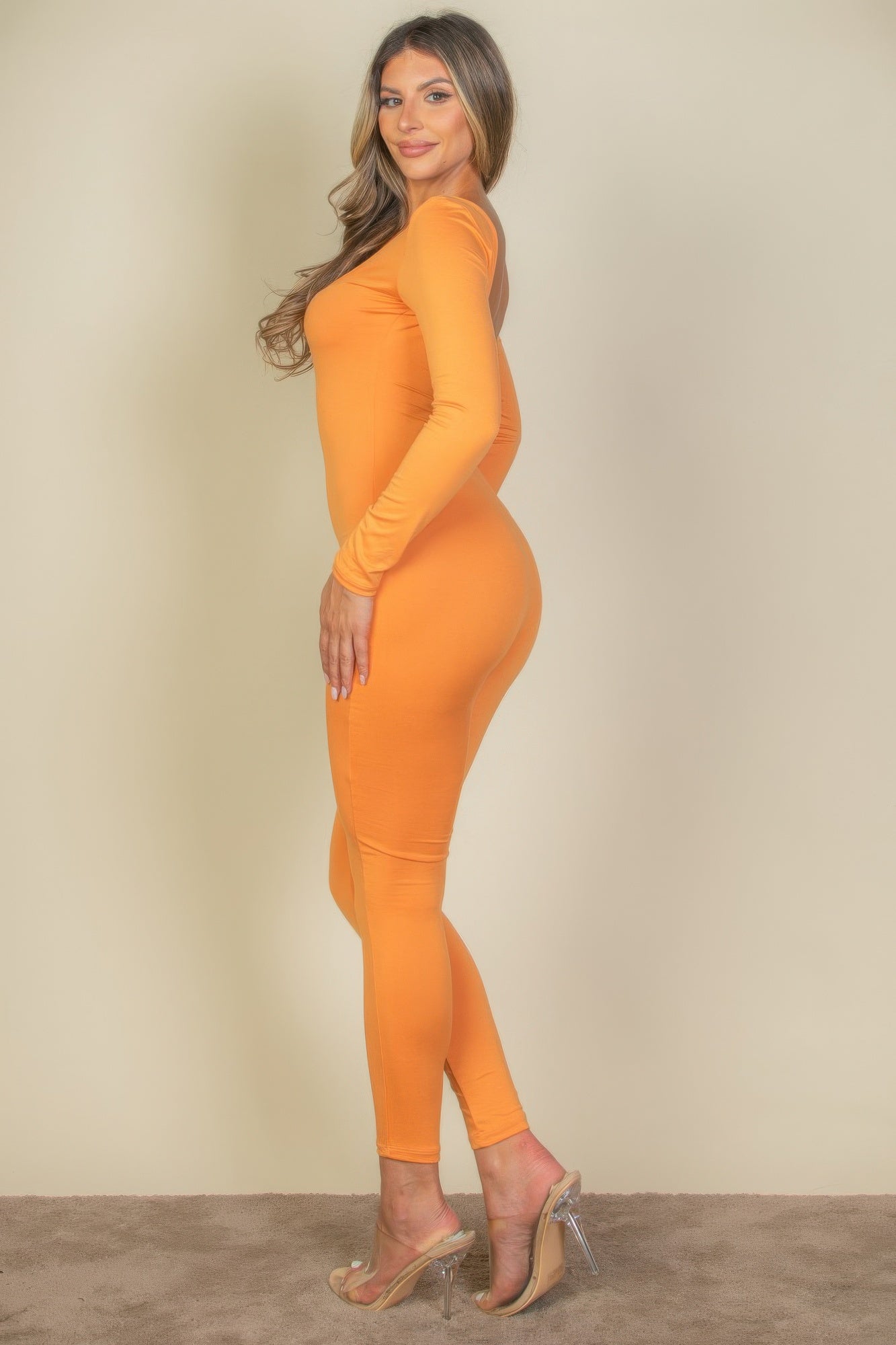 Scoop Neck Long Sleeve Bodycon Jumpsuit